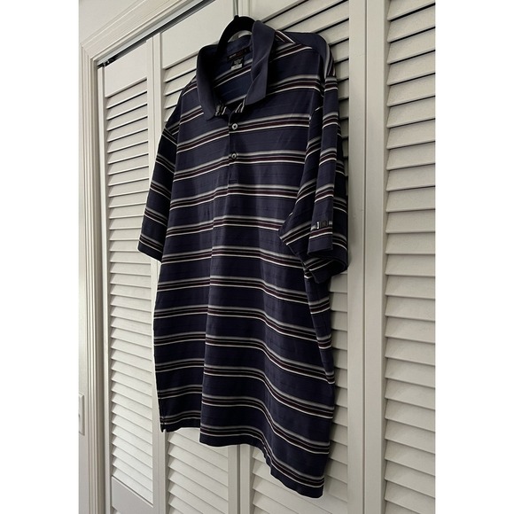 Tiger Woods Collection Polo Shirt Purple Burgundy Striped Nike Dry Fit Size L - Picture 2 of 10